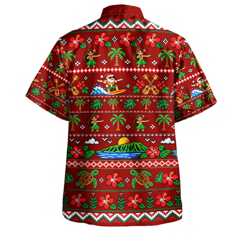 Hawaii Hawaiian Shirt Pixel Art Hula Santa Tropical Holiday