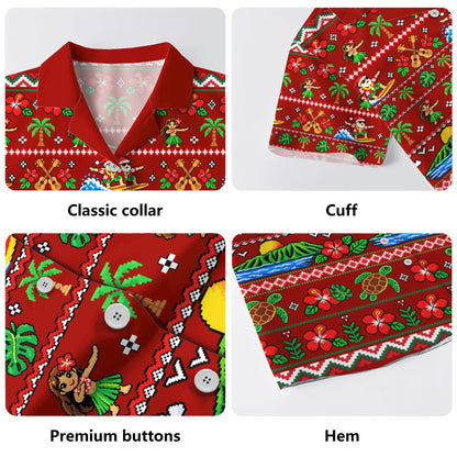 Hawaii Hawaiian Shirt Pixel Art Hula Santa Tropical Holiday
