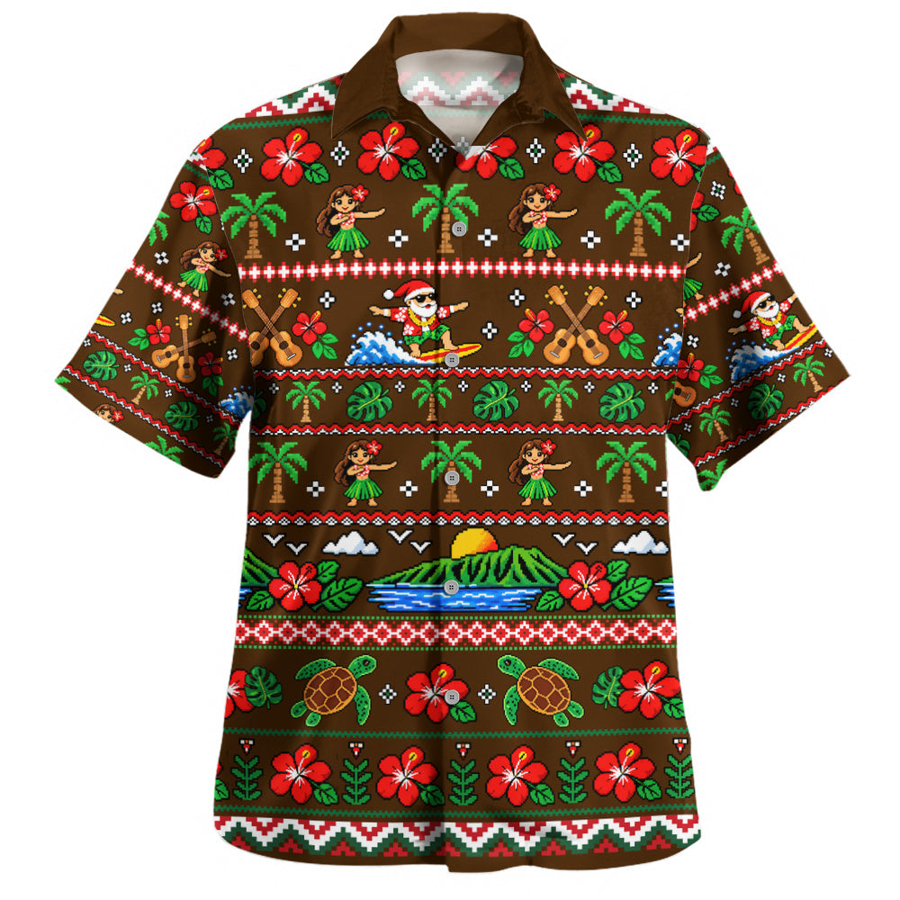 Hawaii Hawaiian Shirt Pixel Art Hula Santa Tropical Holiday