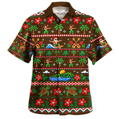 Hawaii Hawaiian Shirt Pixel Art Hula Santa Tropical Holiday