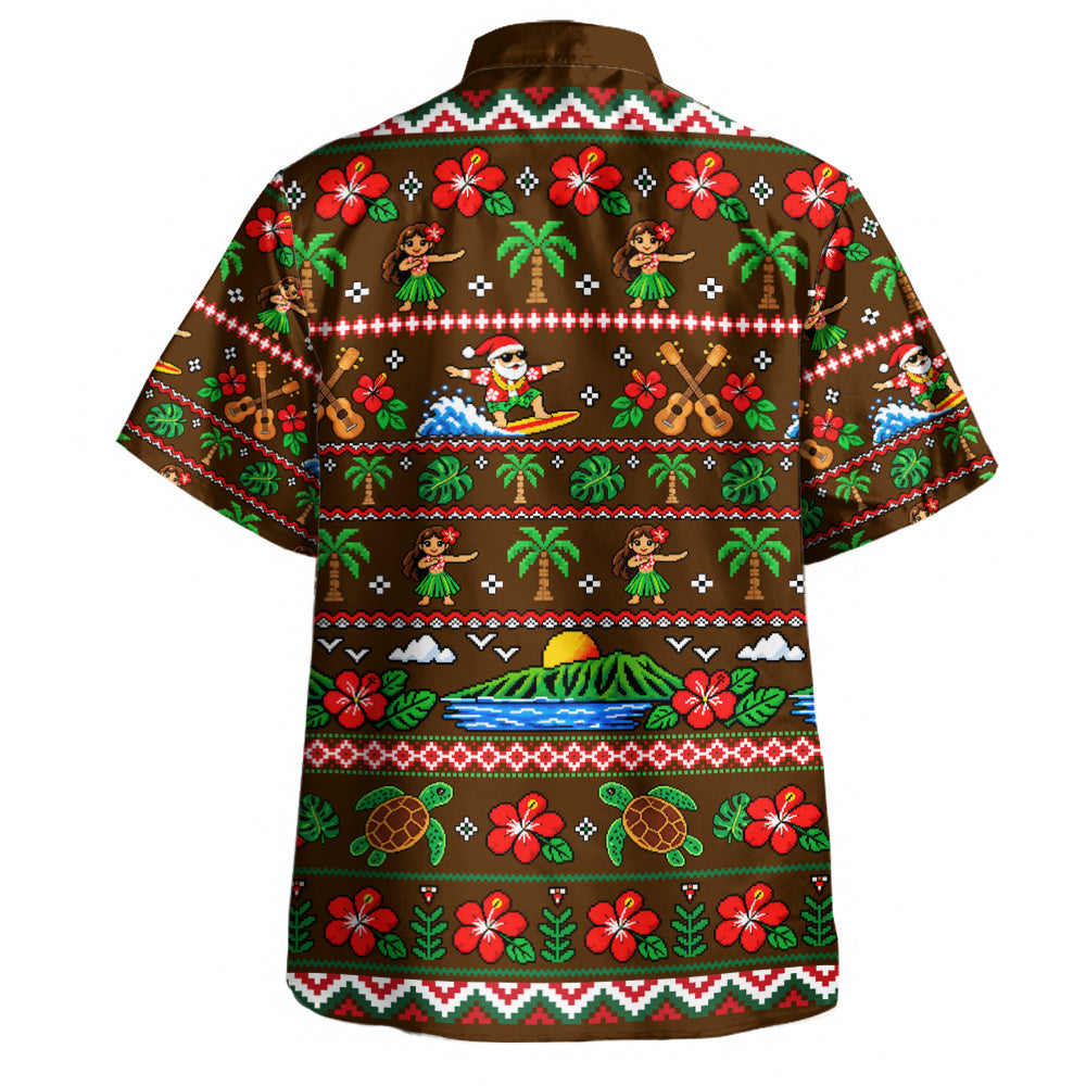 Hawaii Hawaiian Shirt Pixel Art Hula Santa Tropical Holiday