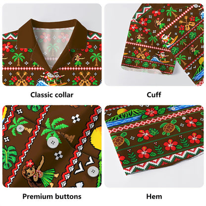 Hawaii Hawaiian Shirt Pixel Art Hula Santa Tropical Holiday