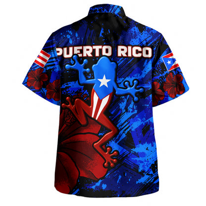 Puerto Rico Hawaiian Shirt Coqui Frog Flag Hibiscus Tropical Floral Pride