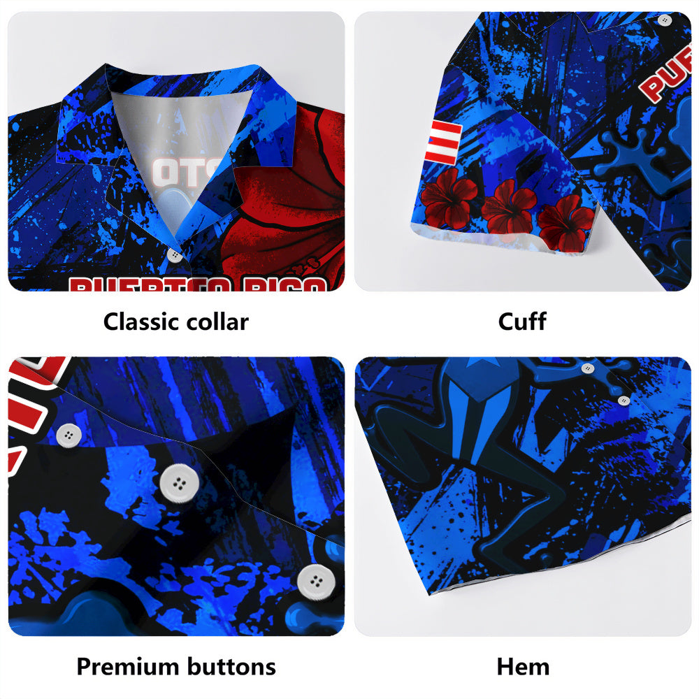 Puerto Rico Hawaiian Shirt Coqui Frog Flag Hibiscus Tropical Floral Pride