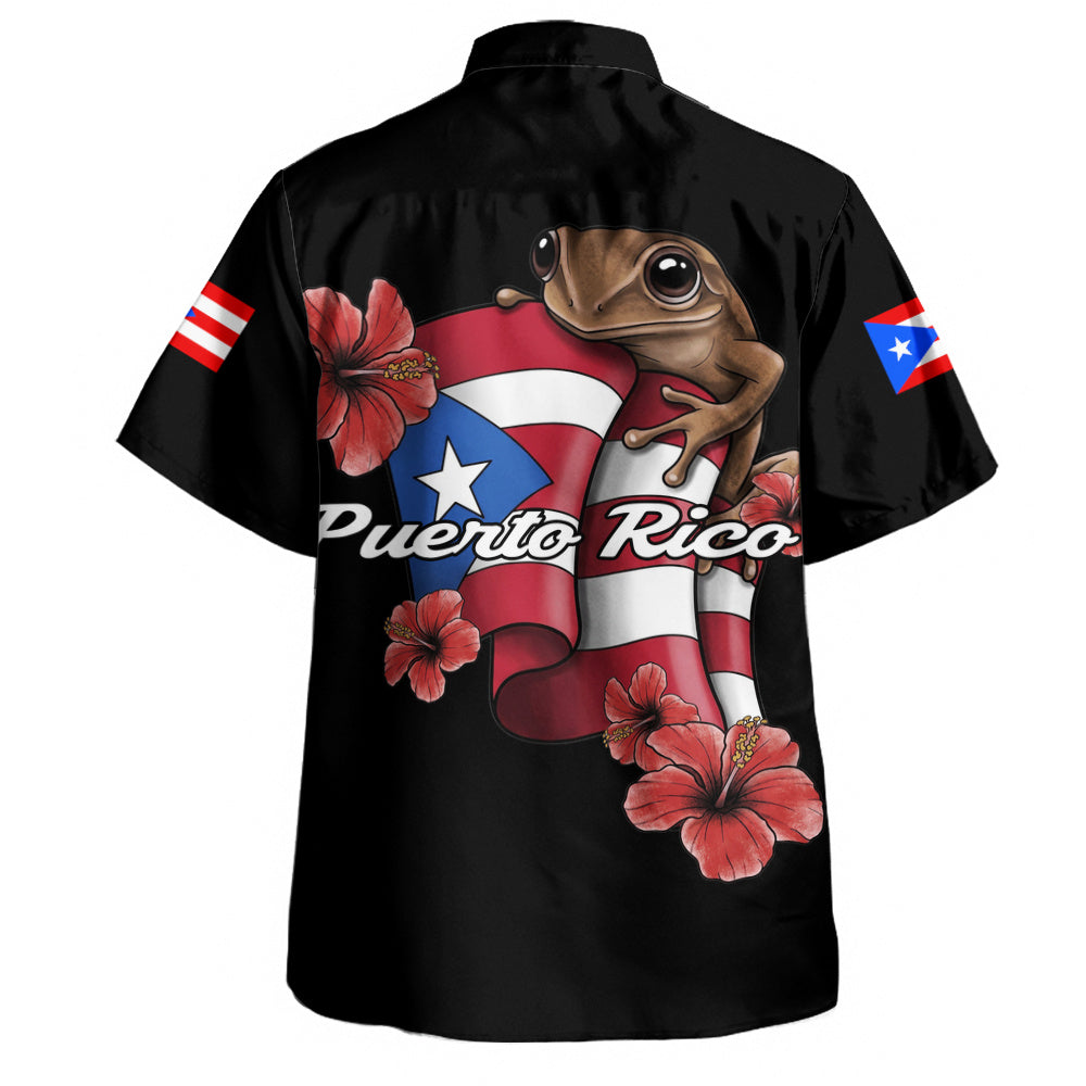 Puerto Rico Hawaiian Shirt Black Puerto Rican Flag Hibiscus Floral Boricua Pride
