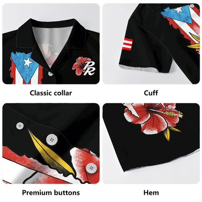 Puerto Rico Hawaiian Shirt Black Puerto Rican Flag Hibiscus Floral Boricua Pride