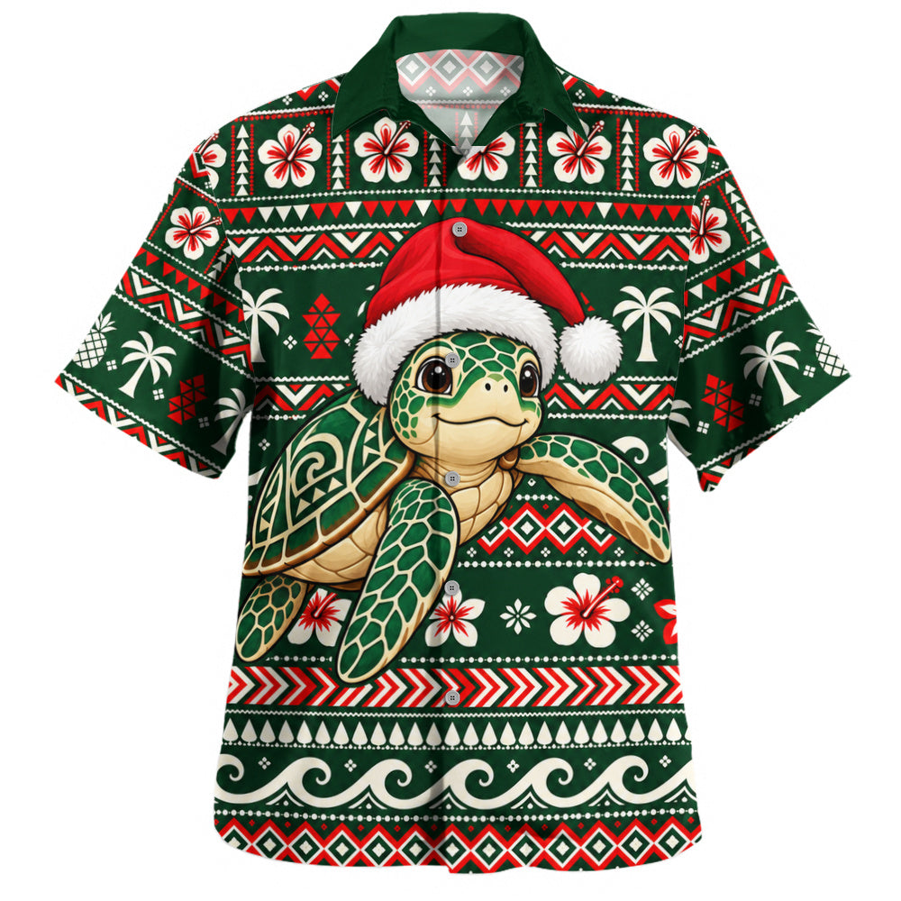 Hawaii Hawaiian Shirt Santa Sea Turtle Polynesian Tribal Tropical Floral