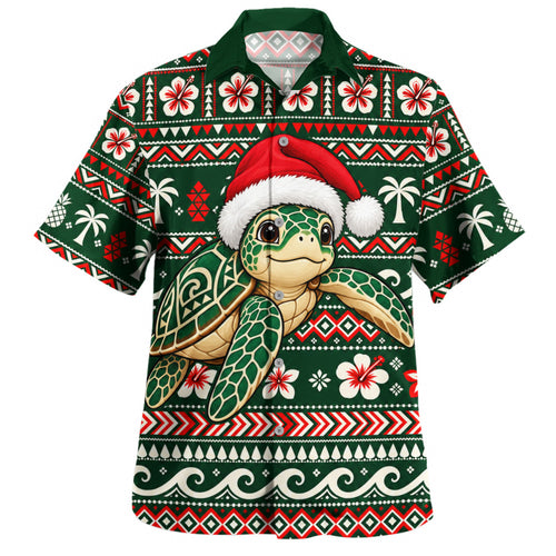 Hawaii Hawaiian Shirt Santa Sea Turtle Polynesian Tribal Tropical Floral