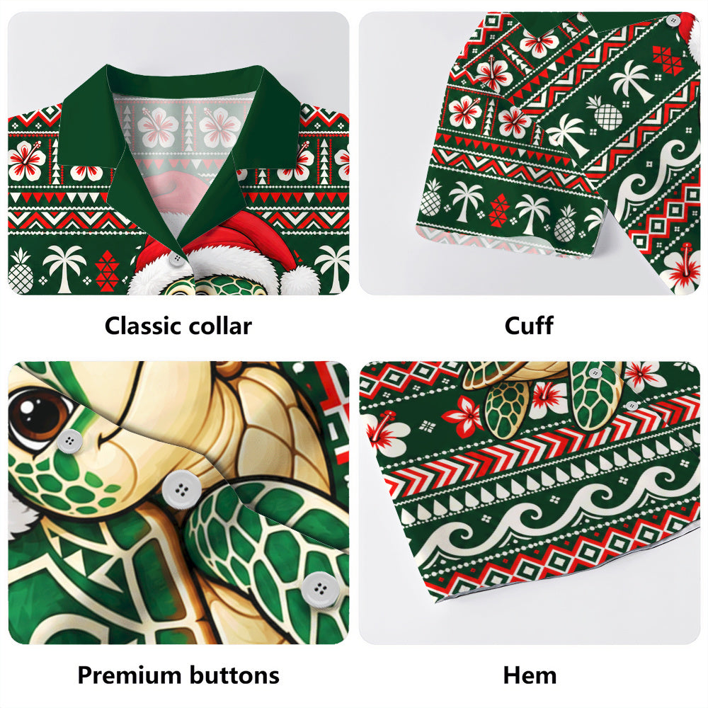 Hawaii Hawaiian Shirt Santa Sea Turtle Polynesian Tribal Tropical Floral