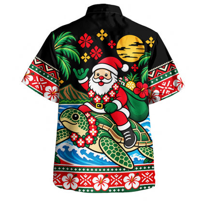 Hawaii Hawaiian Shirt Santa Riding Sea Turtle Tropical Beach Polynesian Tribal Mele Kalikimaka