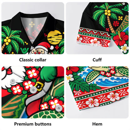 Hawaii Hawaiian Shirt Santa Riding Sea Turtle Tropical Beach Polynesian Tribal Mele Kalikimaka