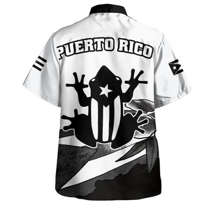 Puerto Rico Hawaiian Shirt Coqui Frog Puerto Rican Flag Tropical Floral Boricua Pride