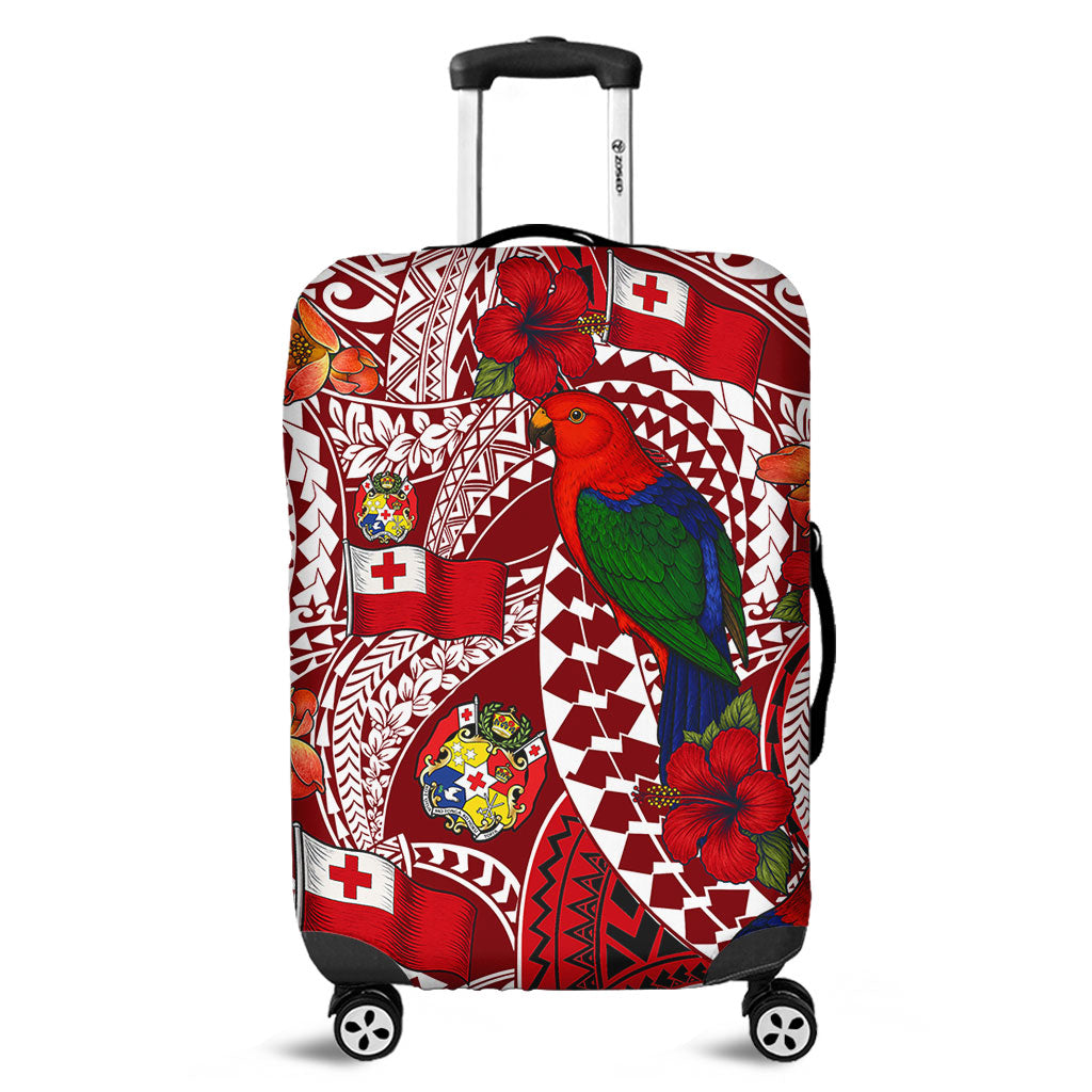 Tonga Luggage Cover Polynesian Red Shining Parrot Heilala Pattern
