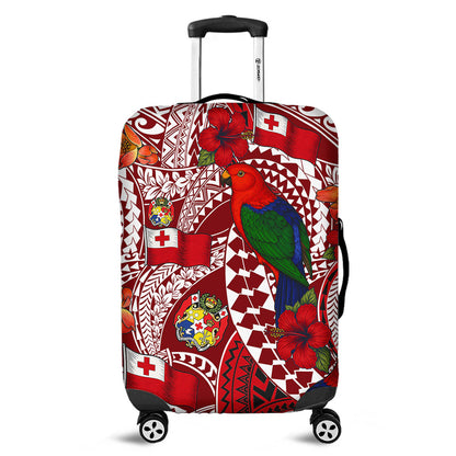 Tonga Luggage Cover Polynesian Red Shining Parrot Heilala Pattern