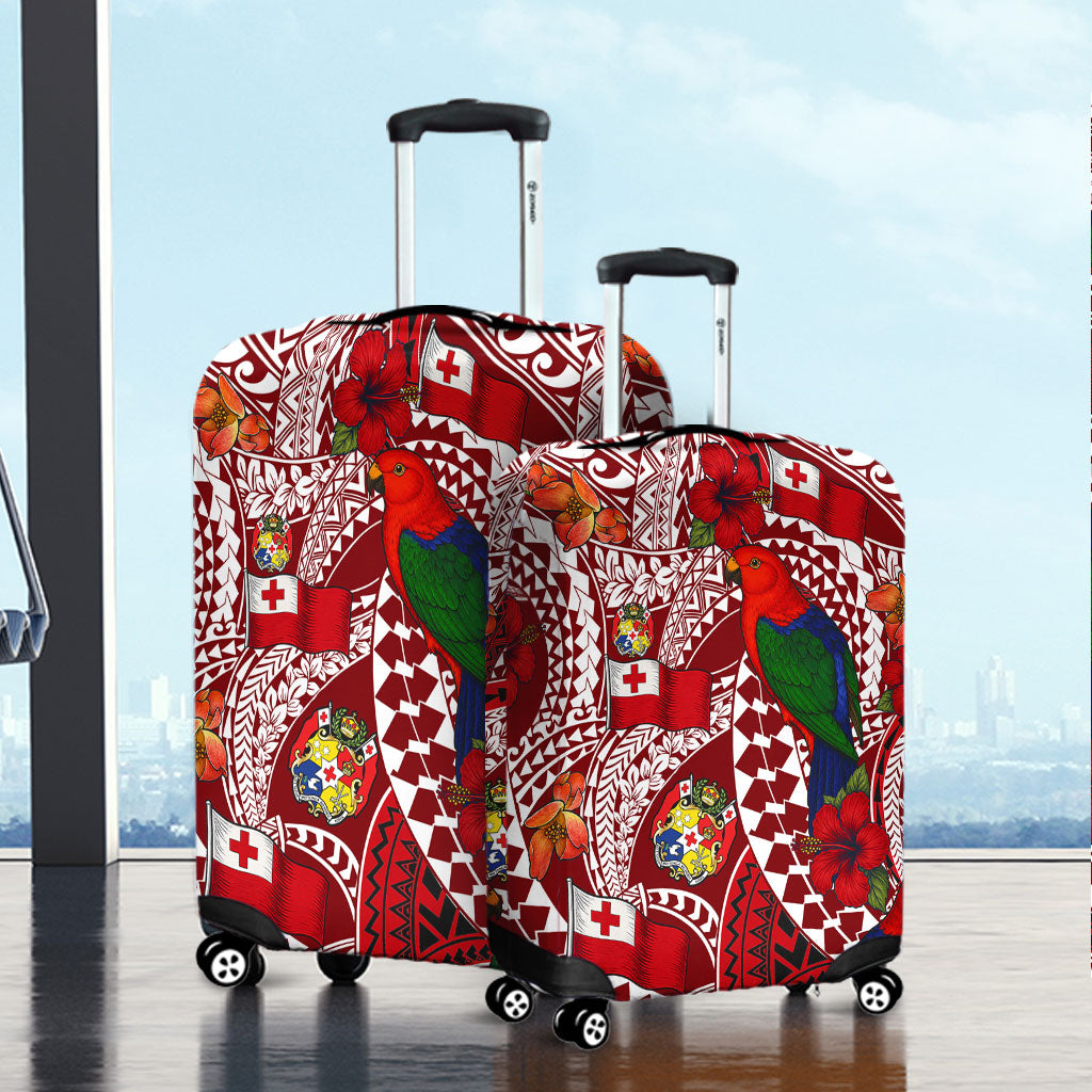 Tonga Luggage Cover Polynesian Red Shining Parrot Heilala Pattern