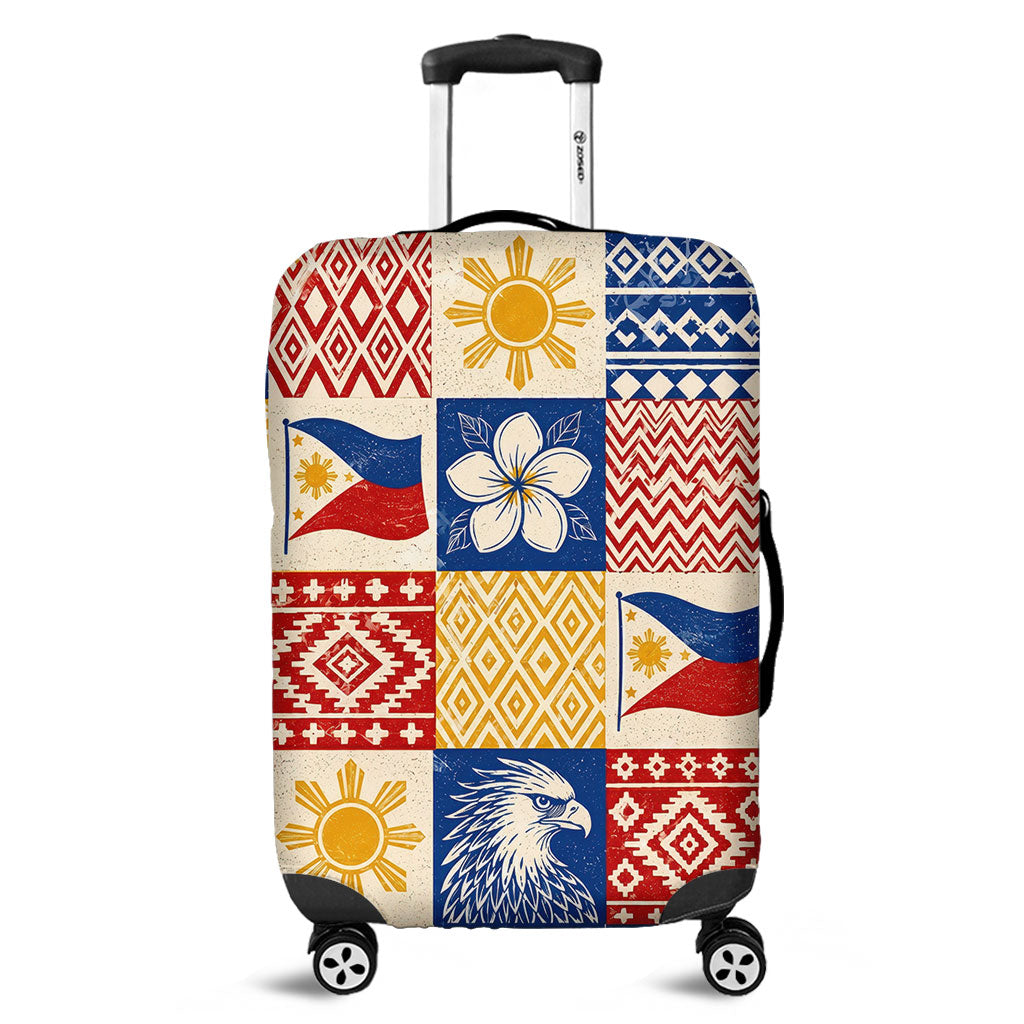 Philippines Filipinos Luggage Cover Eagle Sun Flag Sampaguita Geometric Quilt Style