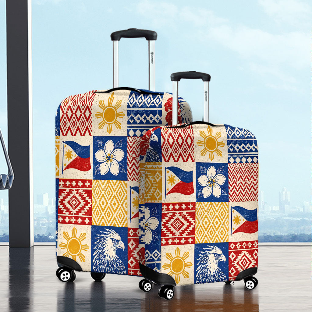 Philippines Filipinos Luggage Cover Eagle Sun Flag Sampaguita Geometric Quilt Style