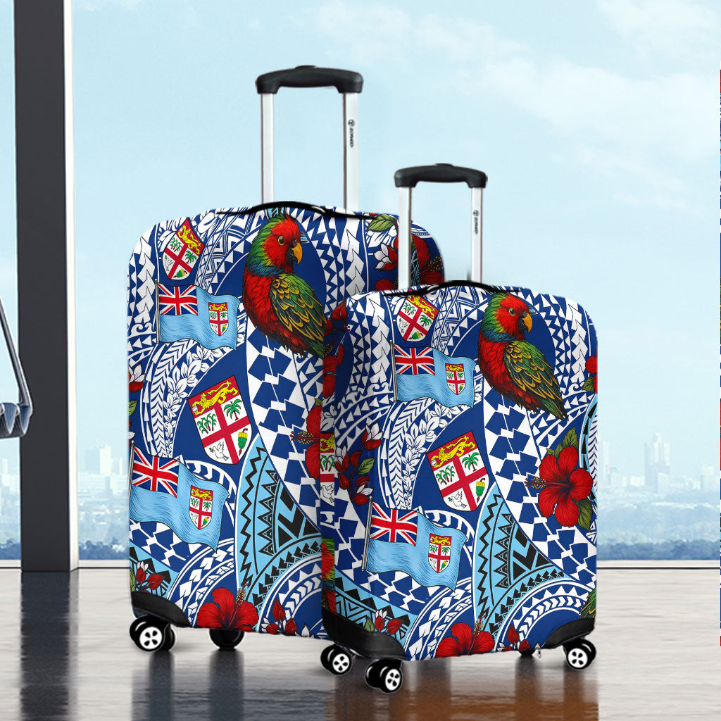 Fiji Luggage Cover Kula Parrot Flag Hibiscus Tribal Style