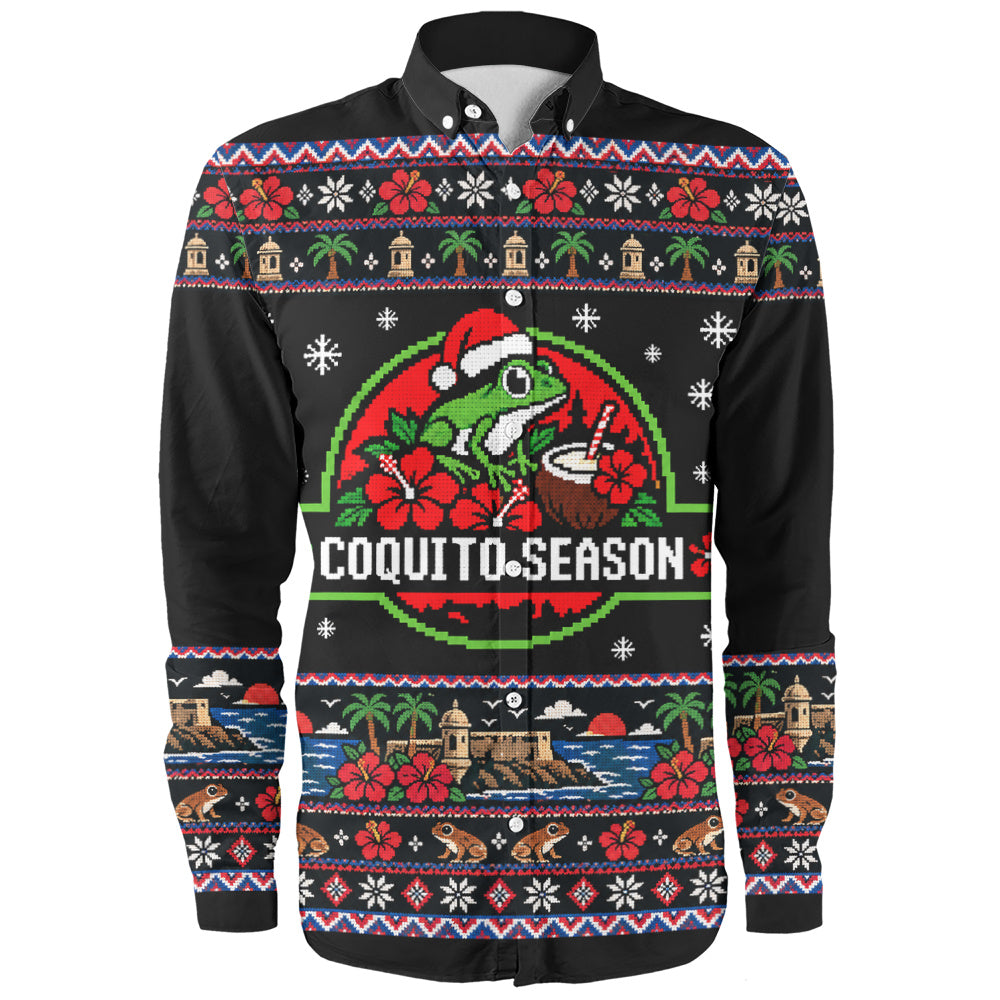 Puerto Rico Long Sleeve Shirt Coquito Season Puerto Rico Christmas Ugly Style