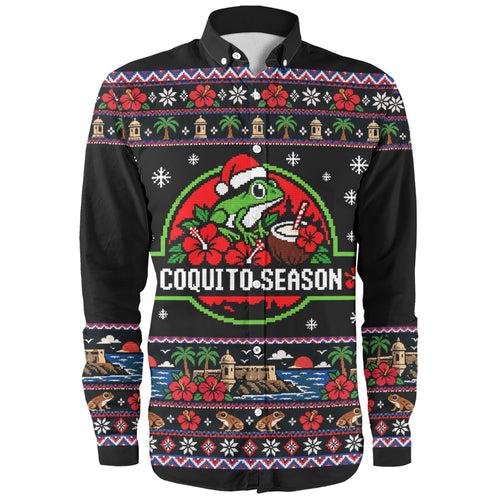 Puerto Rico Long Sleeve Shirt Coquito Season Puerto Rico Christmas Ugly Style
