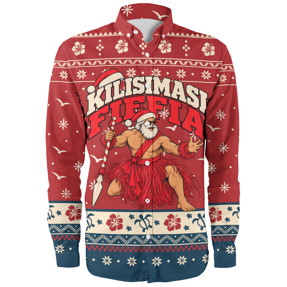 Tonga Long Sleeve Shirt Ugly Christmas Kilisimasi Fiefia Tongan Warrior Santa