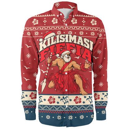 Tonga Long Sleeve Shirt Ugly Christmas Kilisimasi Fiefia Tongan Warrior Santa