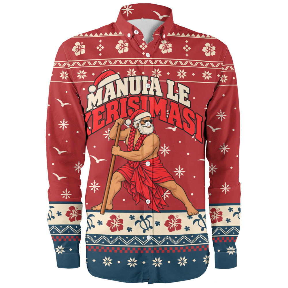 Samoa Long Sleeve Shirt Ugly Christmas Manuia le Kerisimasi Samoan Warrior Santa