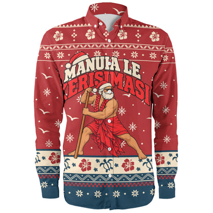 Samoa Long Sleeve Shirt Ugly Christmas Manuia le Kerisimasi Samoan Warrior Santa