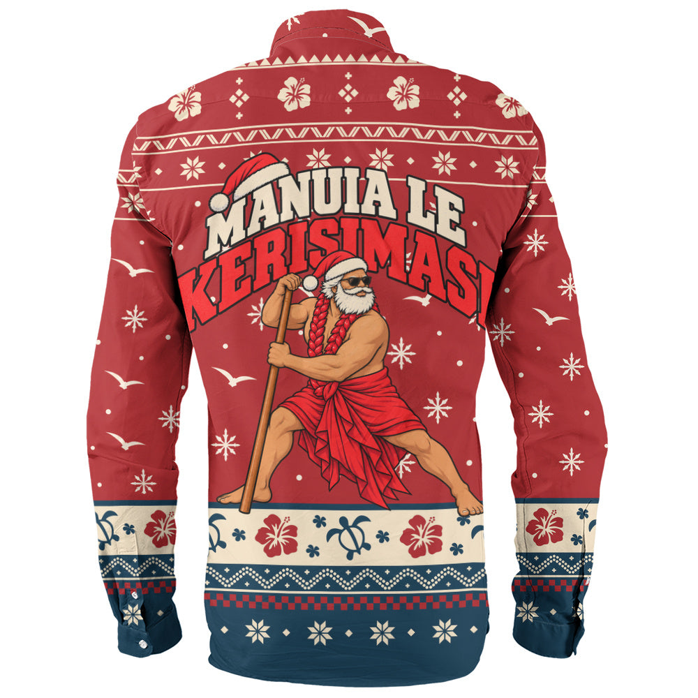 Samoa Long Sleeve Shirt Ugly Christmas Manuia le Kerisimasi Samoan Warrior Santa