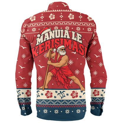 Samoa Long Sleeve Shirt Ugly Christmas Manuia le Kerisimasi Samoan Warrior Santa