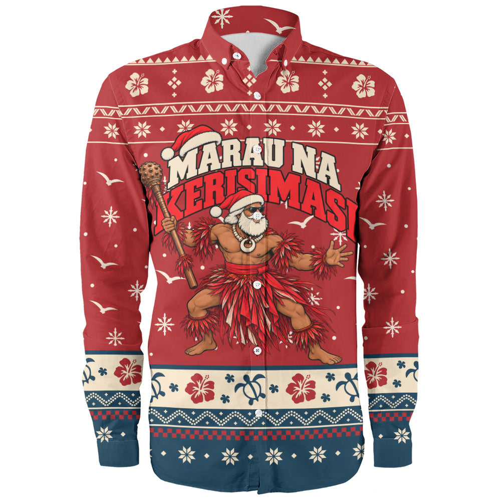 Fiji Long Sleeve Shirt Ugly Christmas Marau na Kerisimasi Fijian Warrior Santa