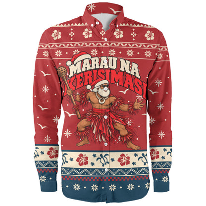 Fiji Long Sleeve Shirt Ugly Christmas Marau na Kerisimasi Fijian Warrior Santa