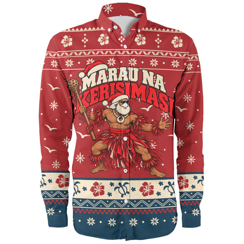 Fiji Long Sleeve Shirt Ugly Christmas Marau na Kerisimasi Fijian Warrior Santa