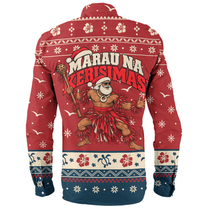 Fiji Long Sleeve Shirt Ugly Christmas Marau na Kerisimasi Fijian Warrior Santa