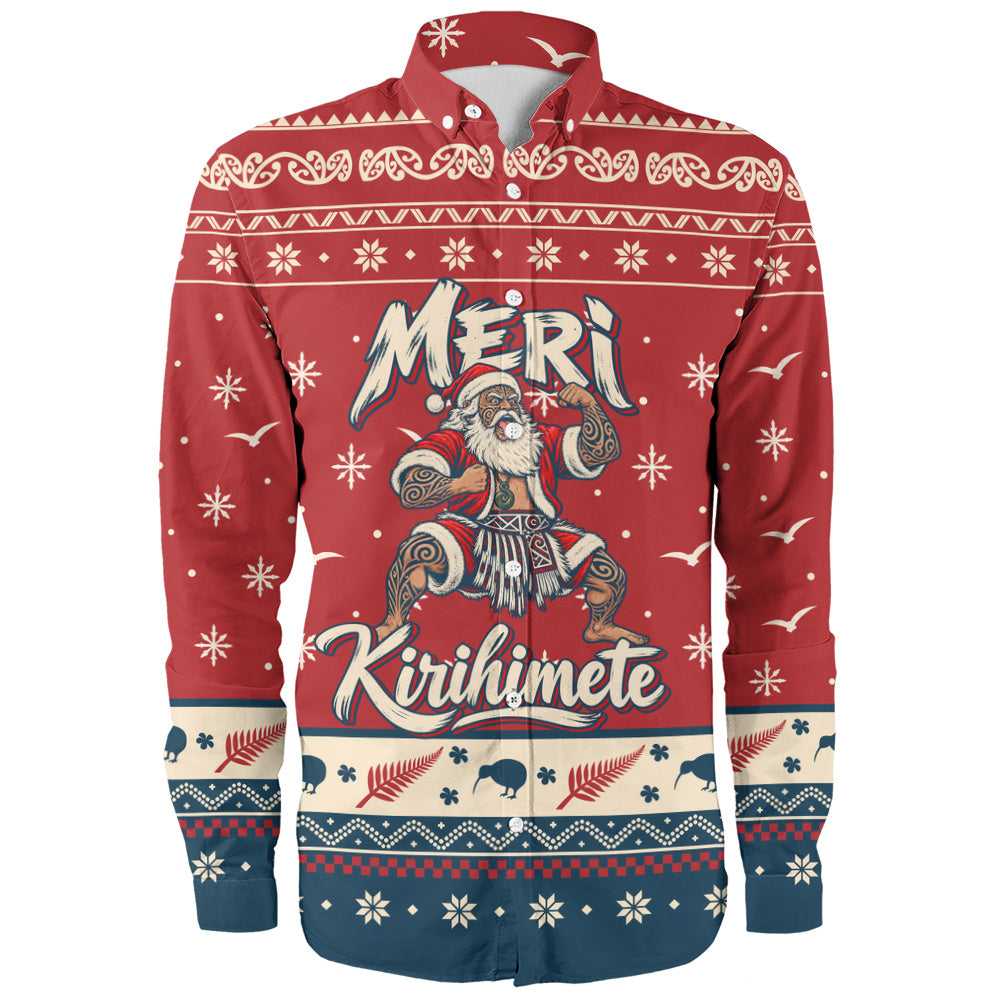 New Zealand Long Sleeve Shirt Ugly Christmas Meri Kirihimete Maori Haka Santa