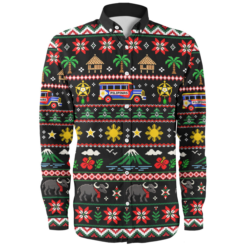 Philippines Filipinos Long Sleeve Shirt Maligayang Pasko Pattern Style
