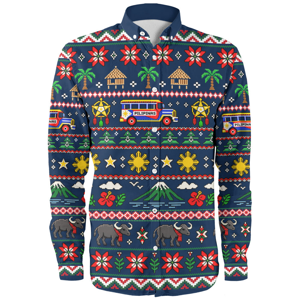 Philippines Filipinos Long Sleeve Shirt Maligayang Pasko Pattern Style