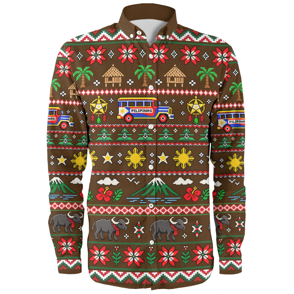 Philippines Filipinos Long Sleeve Shirt Maligayang Pasko Pattern Style