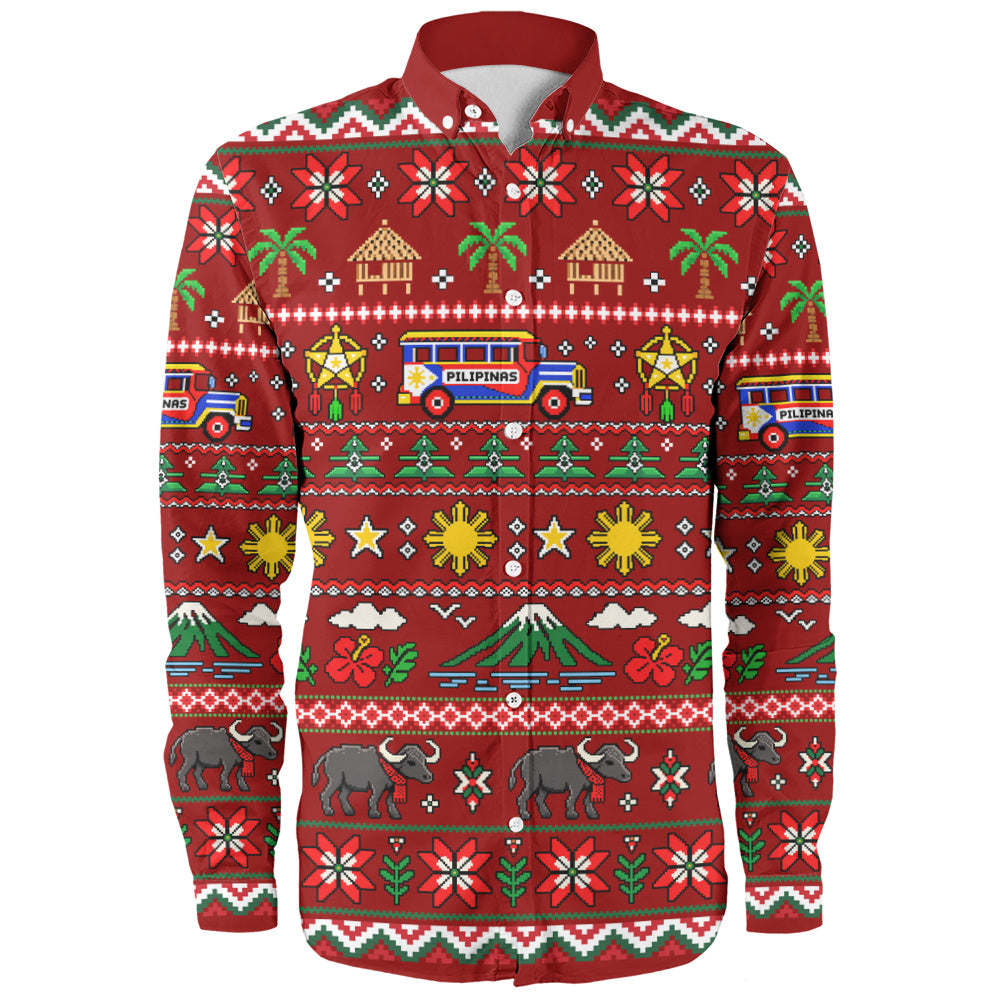 Philippines Filipinos Long Sleeve Shirt Maligayang Pasko Pattern Style