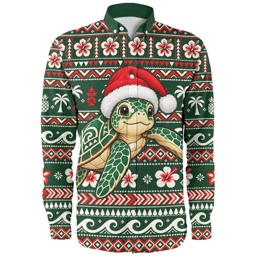 Hawaii Long Sleeve Shirt Santa Sea Turtle Polynesian Tribal Tropical Floral