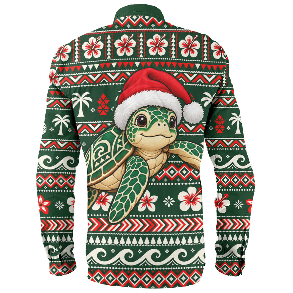Hawaii Long Sleeve Shirt Santa Sea Turtle Polynesian Tribal Tropical Floral