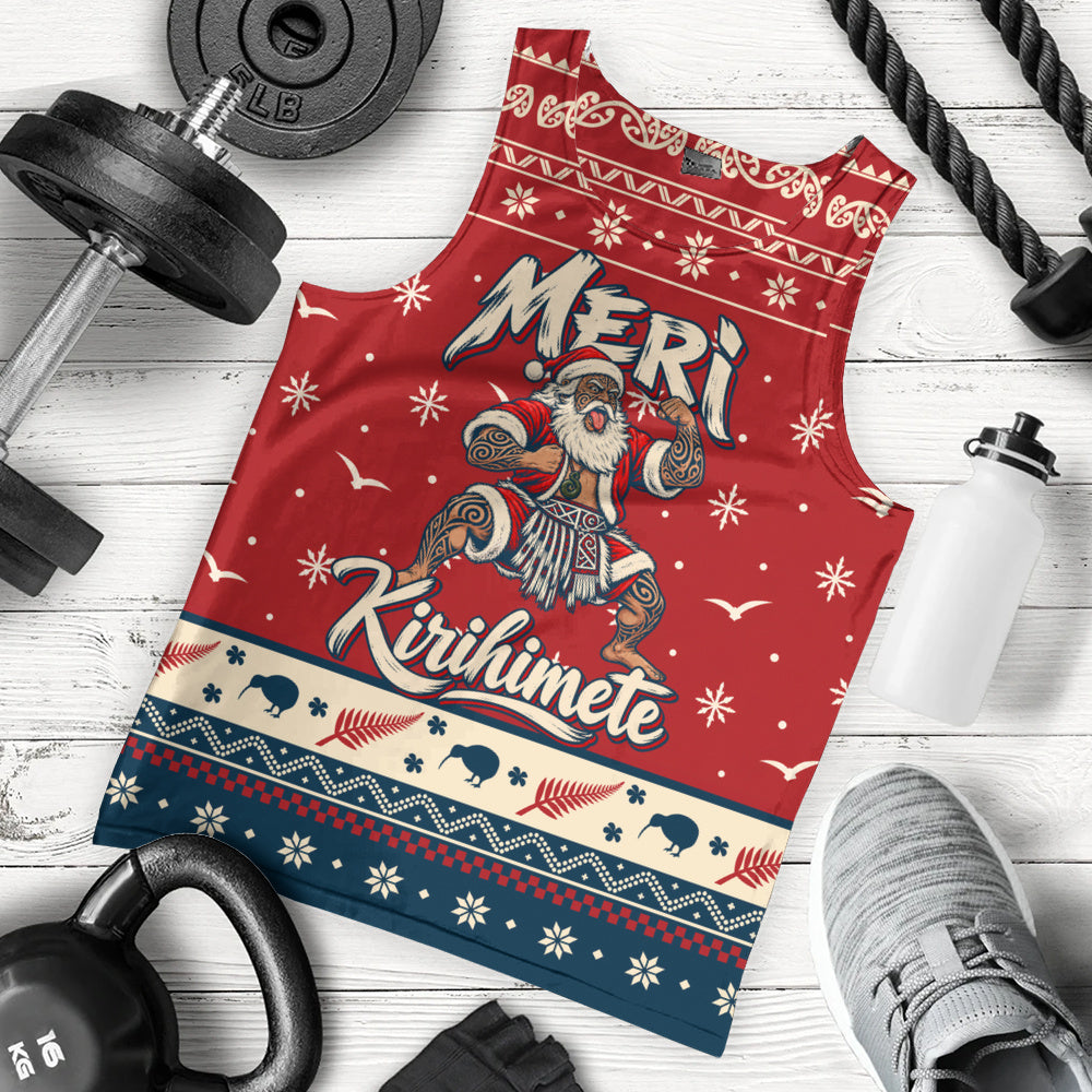New Zealand Tank Top Ugly Christmas Meri Kirihimete Maori Haka Santa