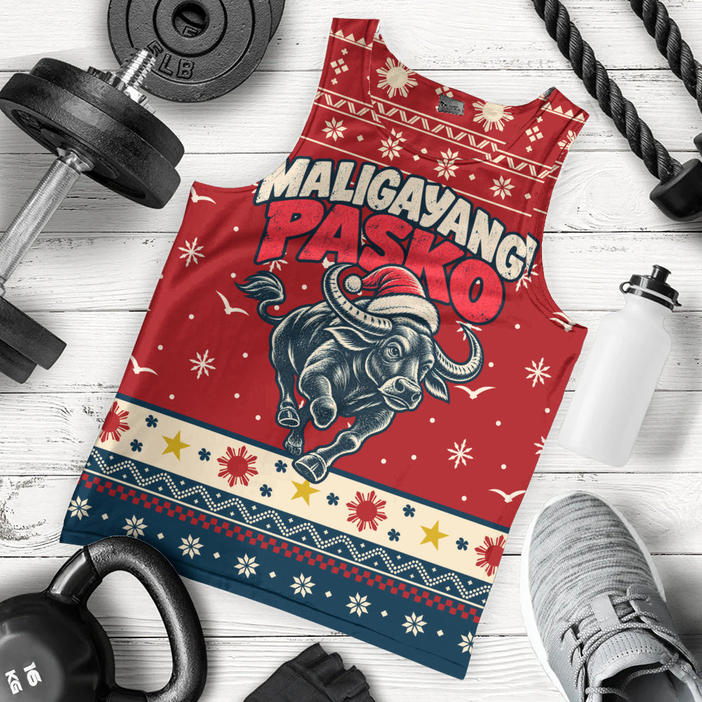 Philippines Filipinos Tank Top Ugly Christmas Maligayang Pasko Filipino Santa Carabao