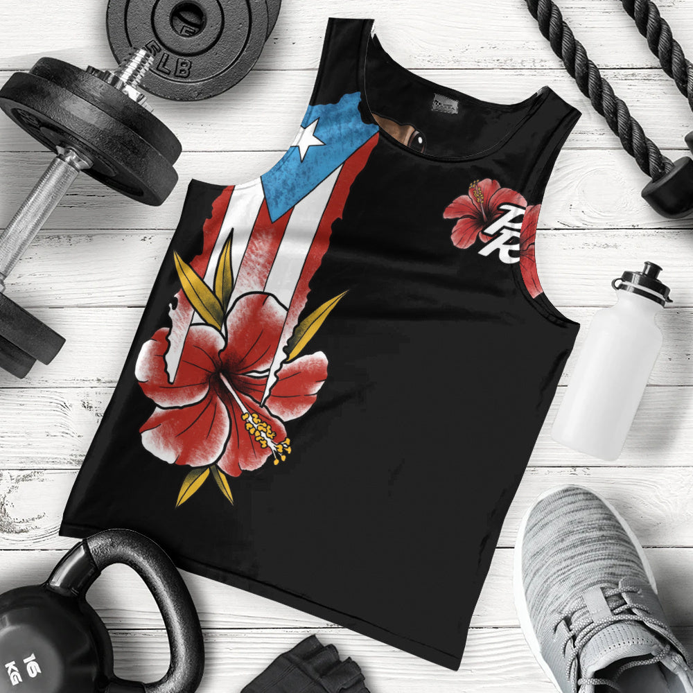 Puerto Rico Tank Top Black Puerto Rican Flag Hibiscus Floral Boricua Pride