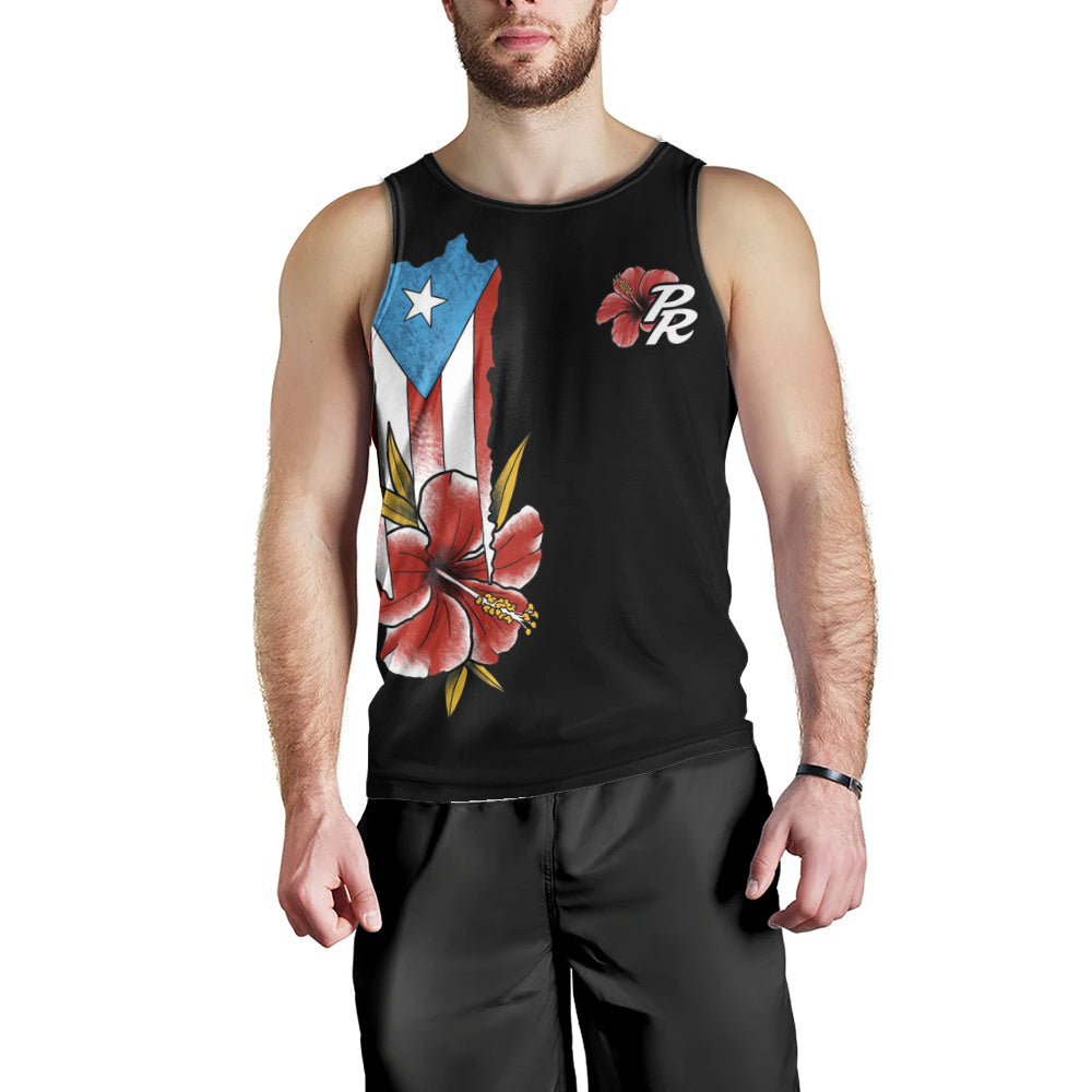 Puerto Rico Tank Top Black Puerto Rican Flag Hibiscus Floral Boricua Pride