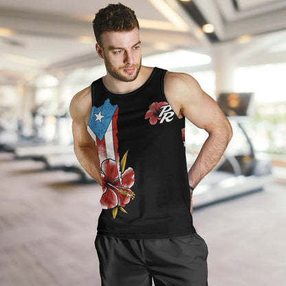 Puerto Rico Tank Top Black Puerto Rican Flag Hibiscus Floral Boricua Pride