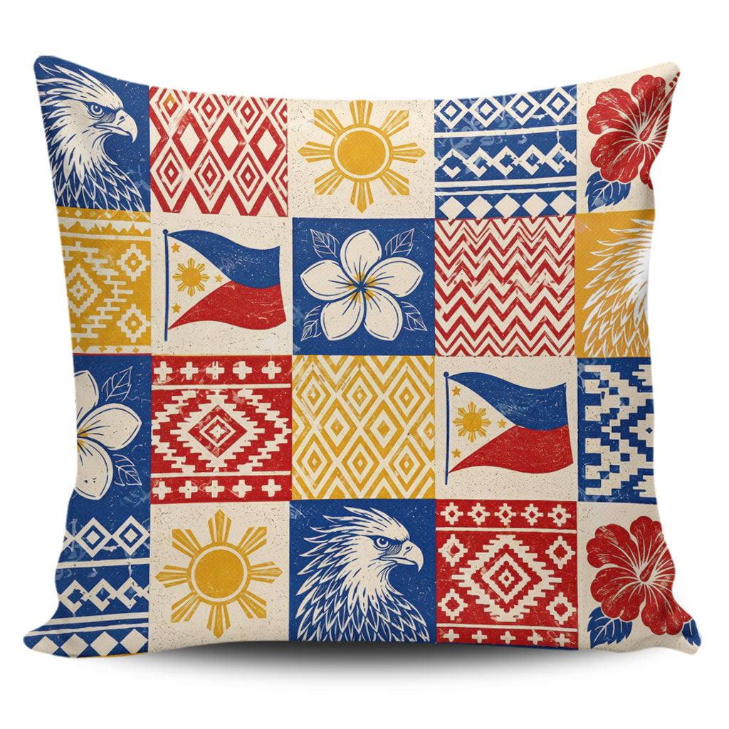 Philippines Filipinos Pillow Cases Eagle Sun Flag Sampaguita Geometric Quilt Style