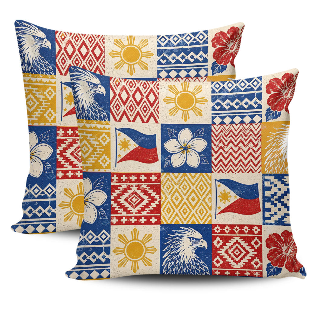 Philippines Filipinos Pillow Cases Eagle Sun Flag Sampaguita Geometric Quilt Style