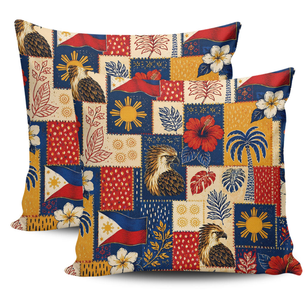 Philippines Filipinos Pillow Cases Eagle Sun Flag Tropical Floral Patchwork Style