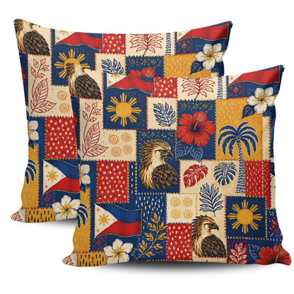 Philippines Filipinos Pillow Cases Eagle Sun Flag Tropical Floral Patchwork Style